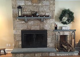 Make your fireplace stand out with floor-to-ceiling stone veneer.